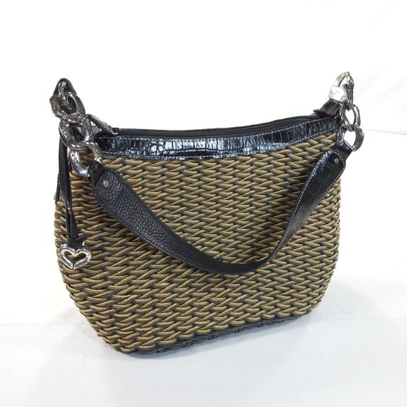 Britghton Rafia Woven Single Strap Handbag Brown Black - Picture 1 of 8